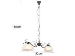 LED Pendelleuchte Landhausstil 2-flammig mit Glasschirmen Weiß, B: 82cm