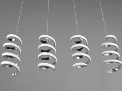 LED Pendelleuchte LAOLA 4-flammig in 3 Stufen dimmbar Silber Chrom, Breite 85cm