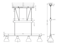 LED Pendelleuchte LEVISTO Messing 4-flammig höhenverstellbar bis 160cm, B: 80cm