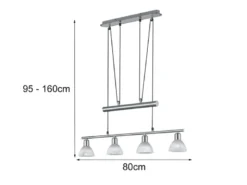 LED Pendelleuchte LEVISTO Silber 4-flammig höhenverstellbar bis 160cm, B: 80cm
