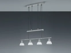 LED Pendelleuchte LEVISTO Silber 4-flammig höhenverstellbar bis 160cm, B: 80cm