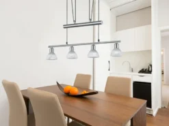 LED Pendelleuchte LEVISTO Silber 4-flammig höhenverstellbar bis 160cm, B: 80cm