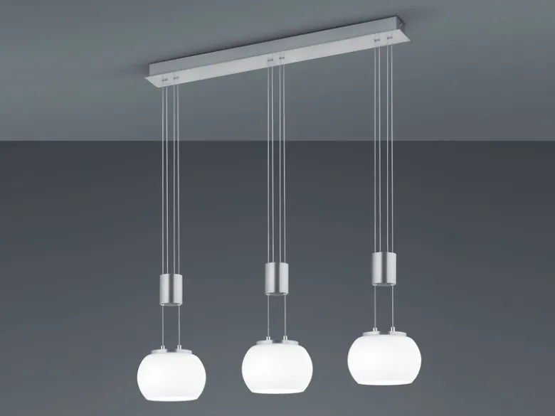 LED Pendelleuchte MADISON 3-flammig Silber mit Milchglas, Breite 82cm