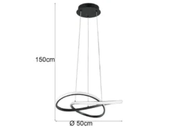 LED Pendelleuchte MANSA Schwarz, Metall Spiralschirm geschwungen, Ø 50cm