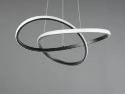 LED Pendelleuchte MANSA Schwarz, Metall Spiralschirm geschwungen, Ø 50cm