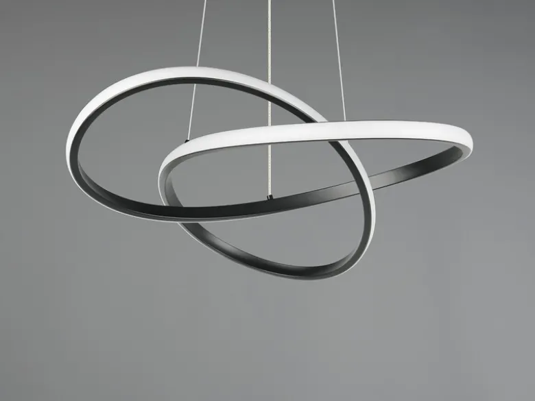 LED Pendelleuchte MANSA Schwarz, Metall Spiralschirm geschwungen, Ø 50cm