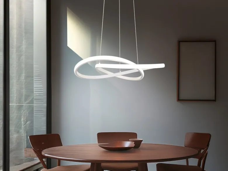 LED Pendelleuchte MANSA Weiß mit Metall Spiralschirm, Neutralweiß 4000K, Ø 50cm