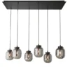 LED Pendelleuchte mehrflammig mit 6 Rauchglas Glaskugeln, Breite 115cm