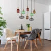 LED Pendelleuchte mehrflammig lang aus Rillenglas Bunt, Breite 125cm