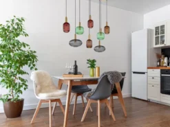 LED Pendelleuchte mehrflammig lang aus Rillenglas Bunt, Breite 125cm