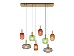 LED Pendelleuchte mehrflammig lang aus Rillenglas Bunt, Breite 125cm
