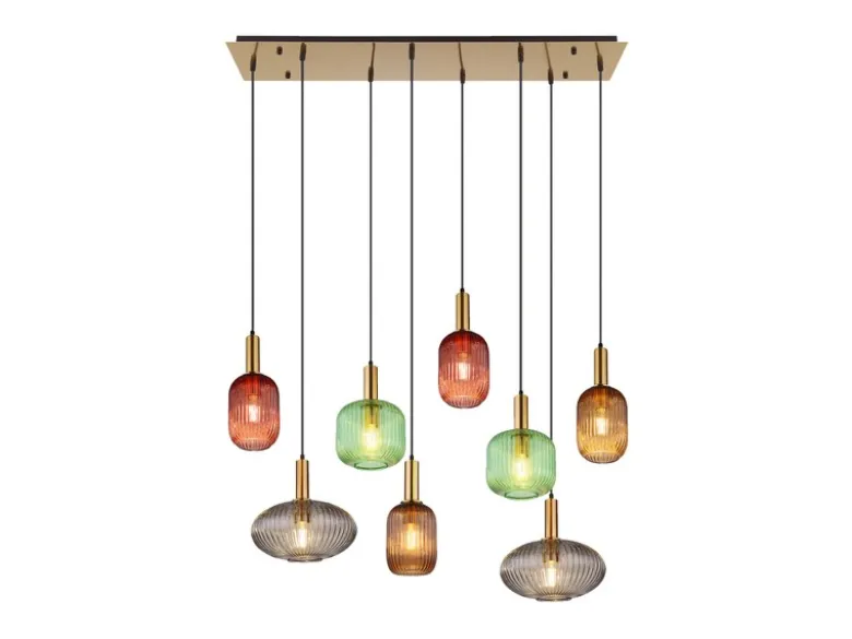LED Pendelleuchte mehrflammig lang aus Rillenglas Bunt, Breite 125cm