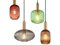 LED Pendelleuchte mehrflammig lang aus Rillenglas Bunt, Breite 125cm