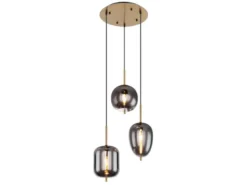 LED Pendelleuchte Metall Messing mit 3 Rauchglaskugeln, Ø 46cm