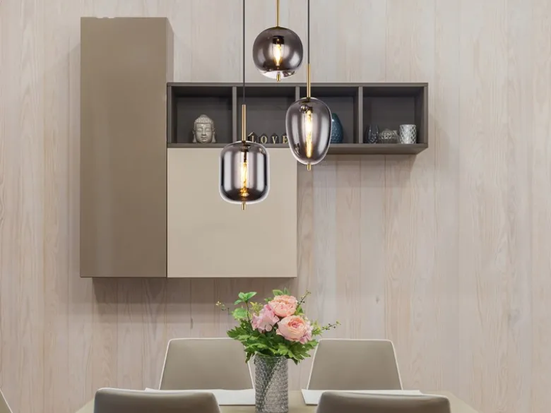 LED Pendelleuchte Metall Messing mit 3 Rauchglaskugeln, Ø 46cm
