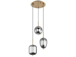 LED Pendelleuchte Metall Messing mit 3 Rauchglaskugeln, Ø 46cm