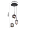 LED Pendelleuchte Metall Schwarz mit 3 Rauchglaskugeln, Ø 46cm