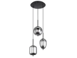 LED Pendelleuchte Metall Schwarz mit 3 Rauchglaskugeln, Ø 46cm