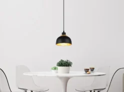 LED Pendelleuchte Metall Schwarz Gold mit Drahtgeflecht, Ø 18cm