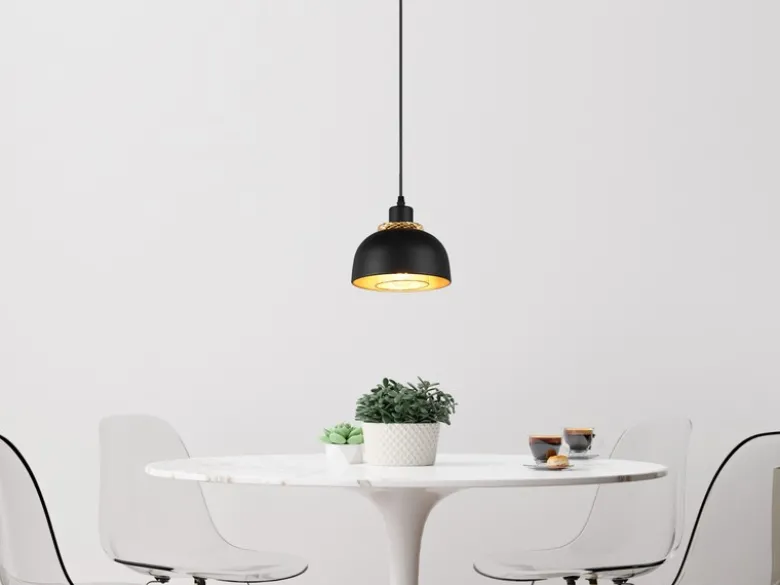 LED Pendelleuchte Metall Schwarz Gold mit Drahtgeflecht, Ø 18cm