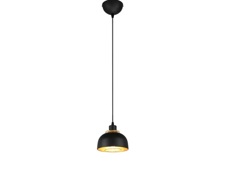 LED Pendelleuchte Metall Schwarz Gold mit Drahtgeflecht, Ø 18cm