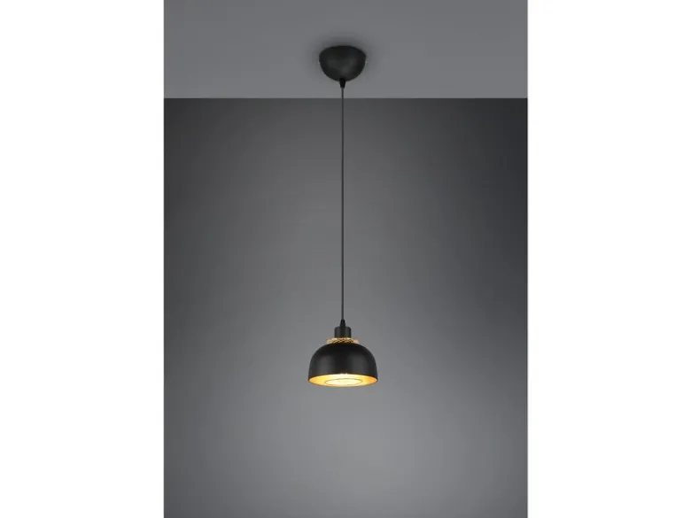 LED Pendelleuchte Metall Schwarz Gold mit Drahtgeflecht, Ø 18cm