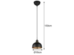 LED Pendelleuchte Metall Schwarz Gold mit Drahtgeflecht, Ø 18cm