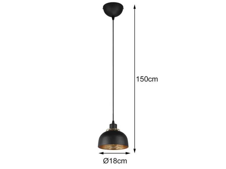 LED Pendelleuchte Metall Schwarz Gold mit Drahtgeflecht, Ø 18cm
