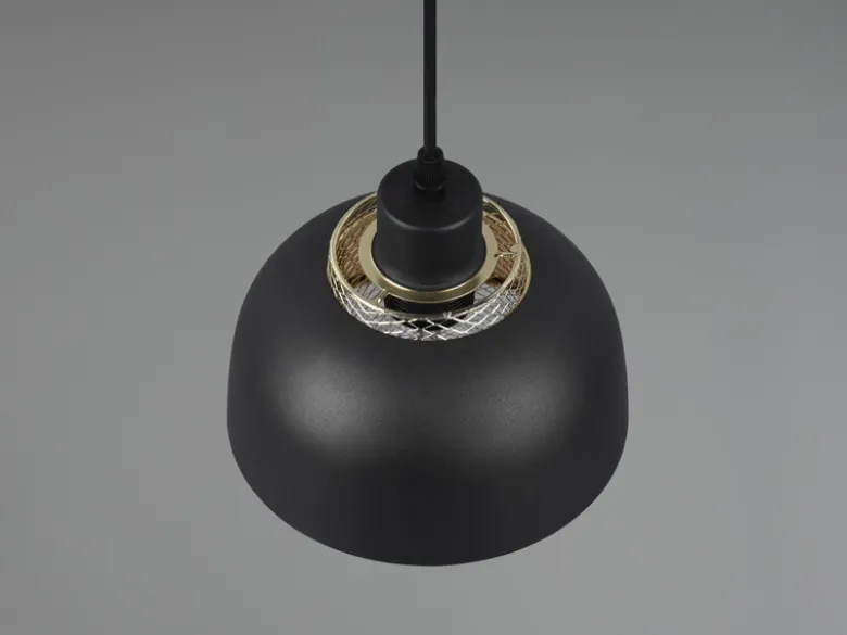 LED Pendelleuchte Metall Schwarz Gold mit Drahtgeflecht, Ø 18cm