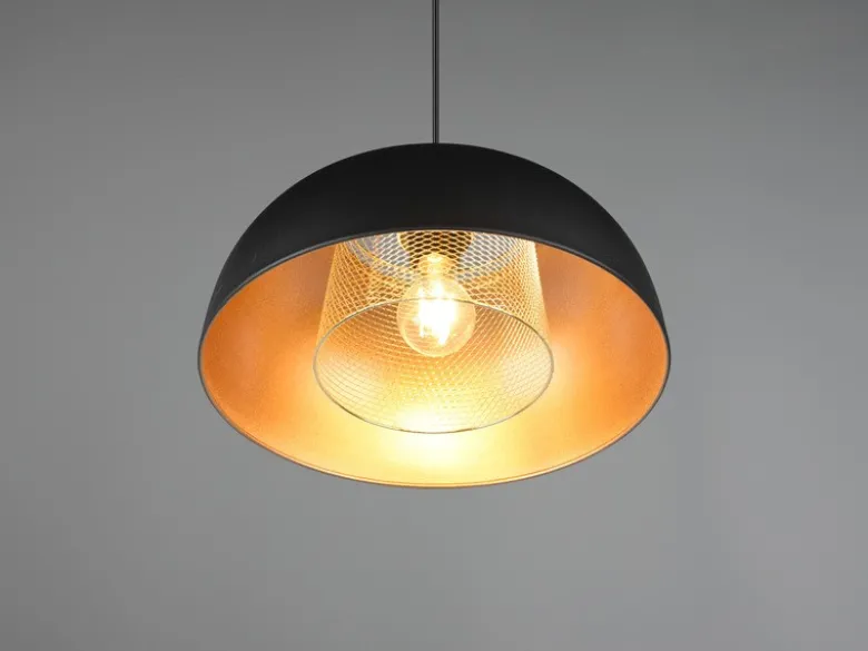 LED Pendelleuchte Metall Schwarz Gold mit Drahtgeflecht, Ø 35cm