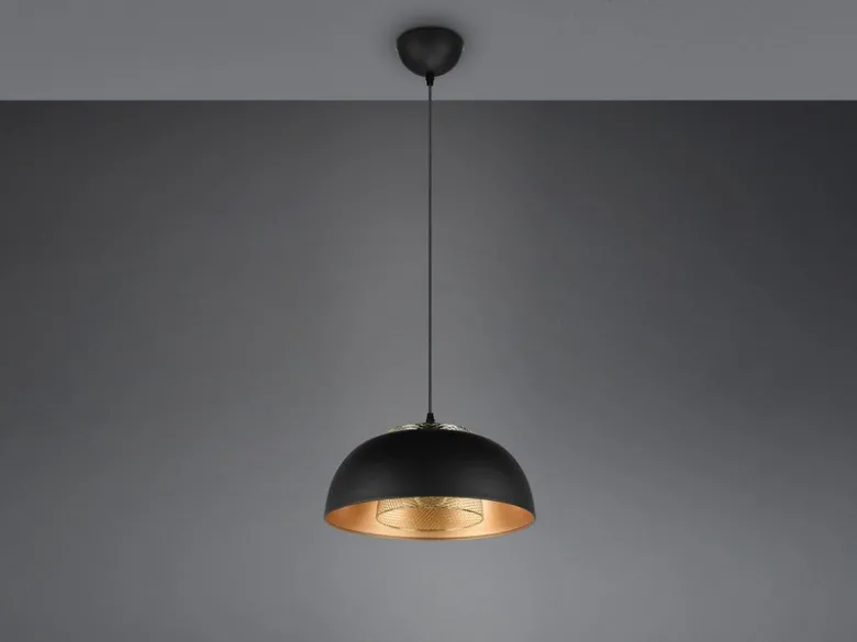 LED Pendelleuchte Metall Schwarz Gold mit Drahtgeflecht, Ø 35cm