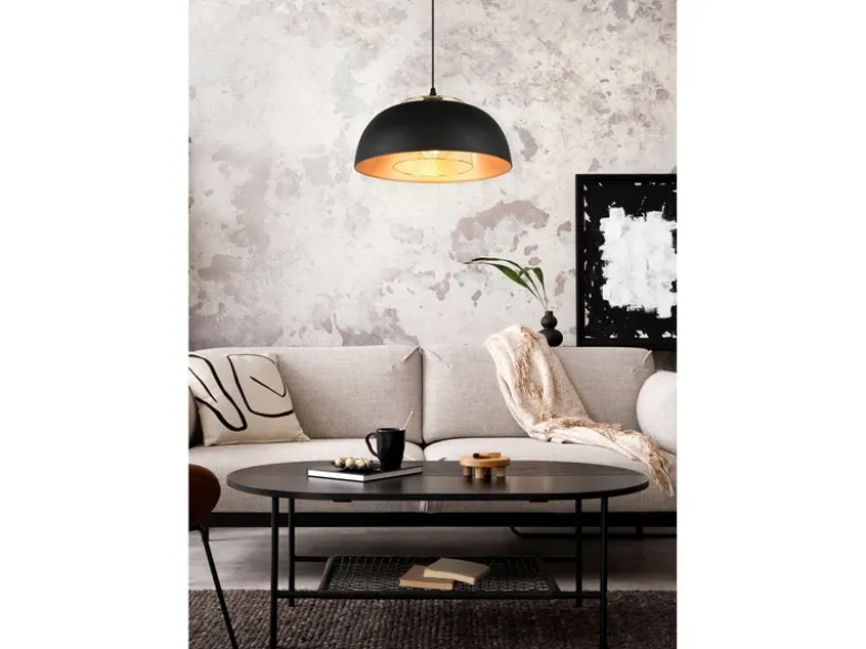 LED Pendelleuchte Metall Schwarz Gold mit Drahtgeflecht, Ø 35cm