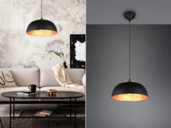 LED Pendelleuchte Metall Schwarz Gold mit Drahtgeflecht, Ø 35cm