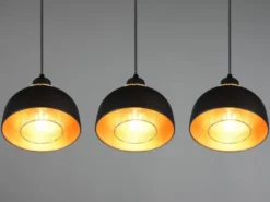 LED Pendelleuchte Metall Schwarz Gold mit Drahtgeflecht, Breite 68cm