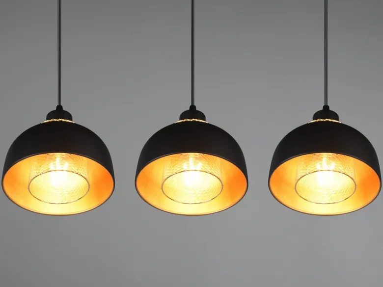 LED Pendelleuchte Metall Schwarz Gold mit Drahtgeflecht, Breite 68cm