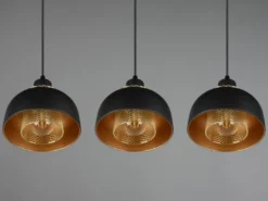 LED Pendelleuchte Metall Schwarz Gold mit Drahtgeflecht, Breite 68cm