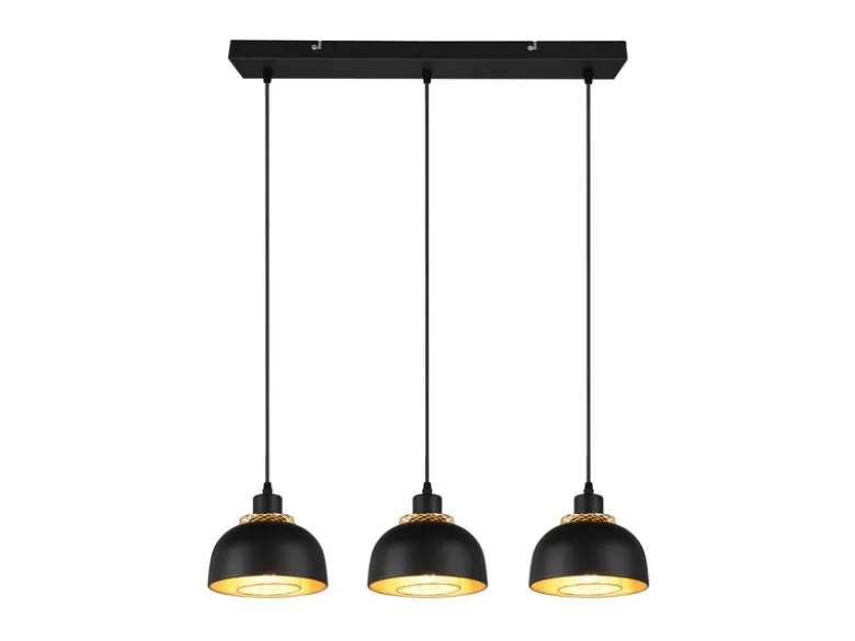 LED Pendelleuchte Metall Schwarz Gold mit Drahtgeflecht, Breite 68cm