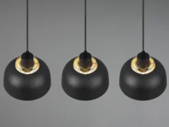 LED Pendelleuchte Metall Schwarz Gold mit Drahtgeflecht, Breite 68cm