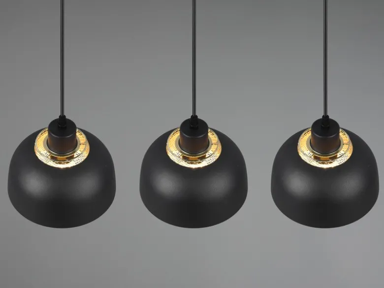 LED Pendelleuchte Metall Schwarz Gold mit Drahtgeflecht, Breite 68cm