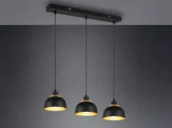 LED Pendelleuchte Metall Schwarz Gold mit Drahtgeflecht, Breite 68cm