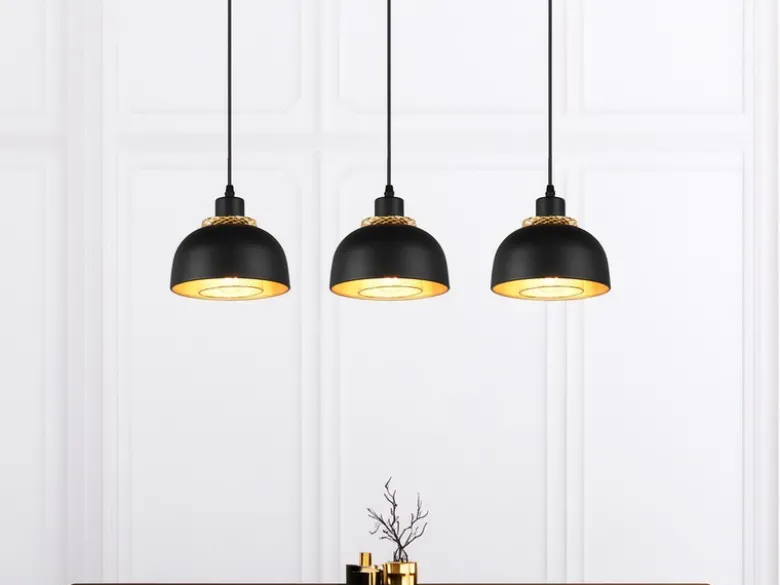 LED Pendelleuchte Metall Schwarz Gold mit Drahtgeflecht, Breite 68cm