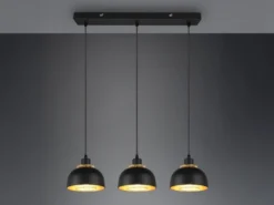 LED Pendelleuchte Metall Schwarz Gold mit Drahtgeflecht, Breite 68cm