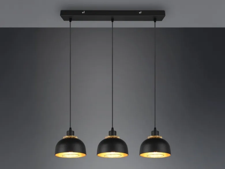 LED Pendelleuchte Metall Schwarz Gold mit Drahtgeflecht, Breite 68cm