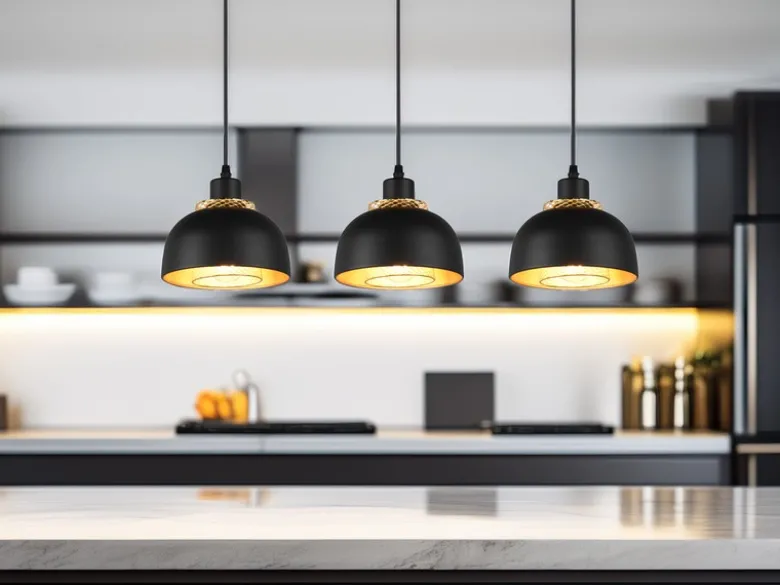 LED Pendelleuchte Metall Schwarz Gold mit Drahtgeflecht, Breite 68cm