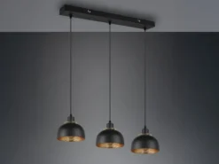 LED Pendelleuchte Metall Schwarz Gold mit Drahtgeflecht, Breite 68cm