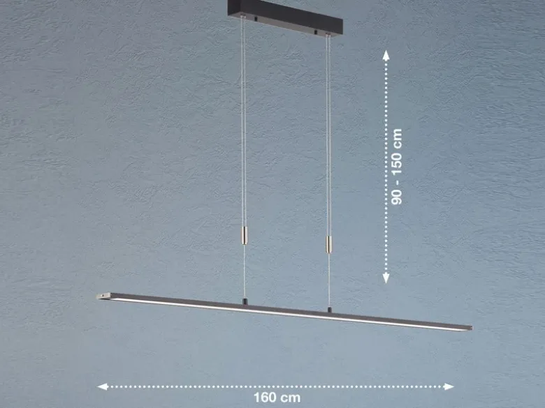 LED Pendelleuchte METZ Schwarz dimmbar & höhenverstellbar, Breite 160cm