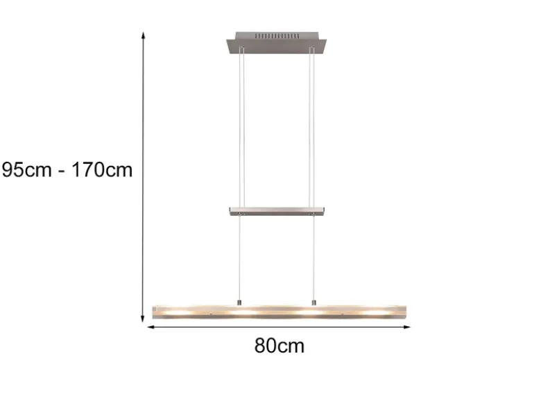 LED Pendelleuchte MILOS Silber aus Glas höhenverstellbar bis 170cm, Breite 80cm
