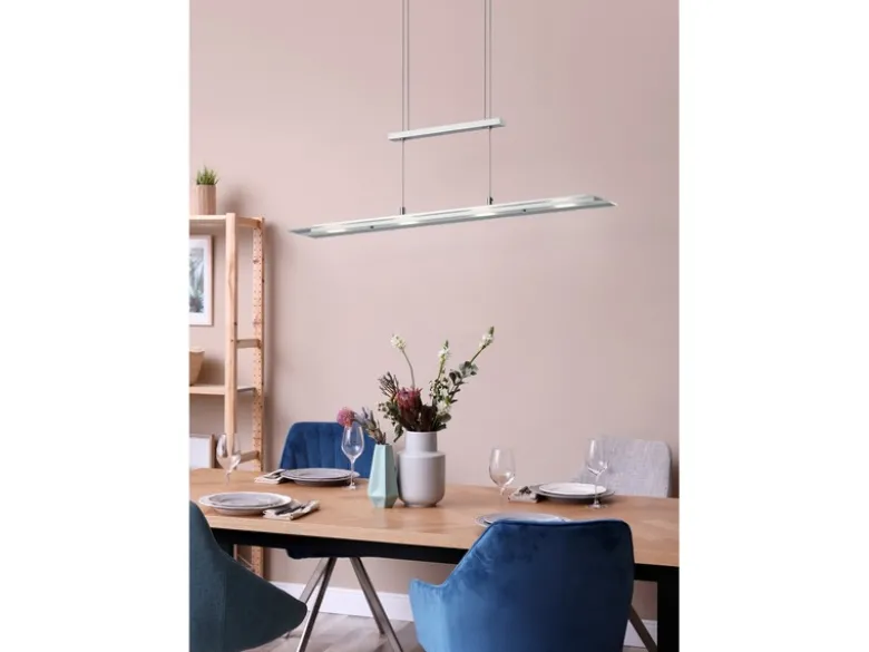 LED Pendelleuchte MILOS Silber aus Glas höhenverstellbar bis 170cm, Breite 80cm