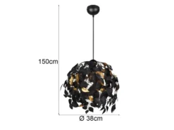 LED Pendelleuchte mit Blätter Lampenschirm Schwarz Gold, Ø 38cm