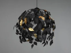 LED Pendelleuchte mit Blätter Lampenschirm Schwarz Gold, Ø 38cm
